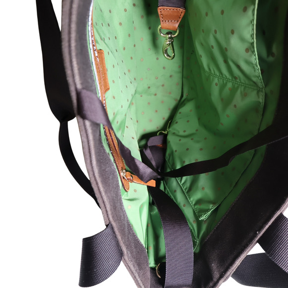 Kate Spade Large Brown Canvas Tote Diaper Bag Butterfly Green Lining Y2K Vintage - Picture 9 of 11